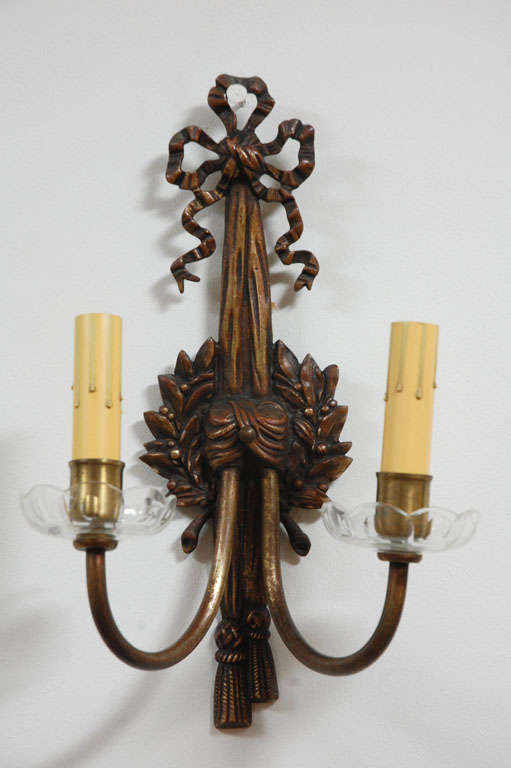 Pair French Bronze Art Nouveau Sconces