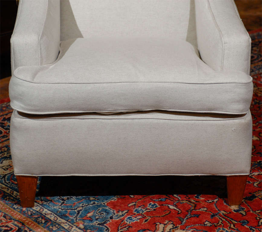 Pair of French Square Back Club Chairs Upholstered in Linen, 19th Century In Excellent Condition In Atlanta, GA