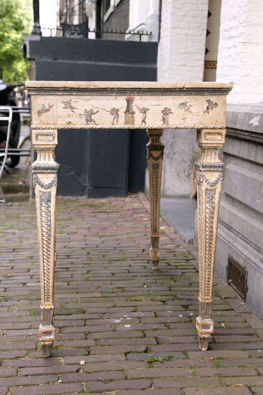 A pair of neo classical console tables, with nice decorations.