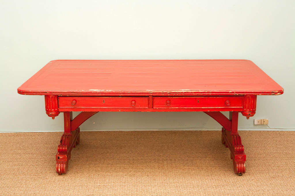 American Vintage Red Partner Desk For Sale