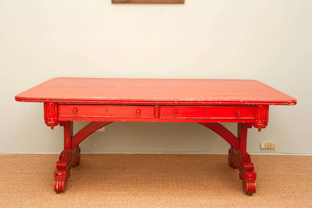 19th Century Vintage Red Partner Desk For Sale