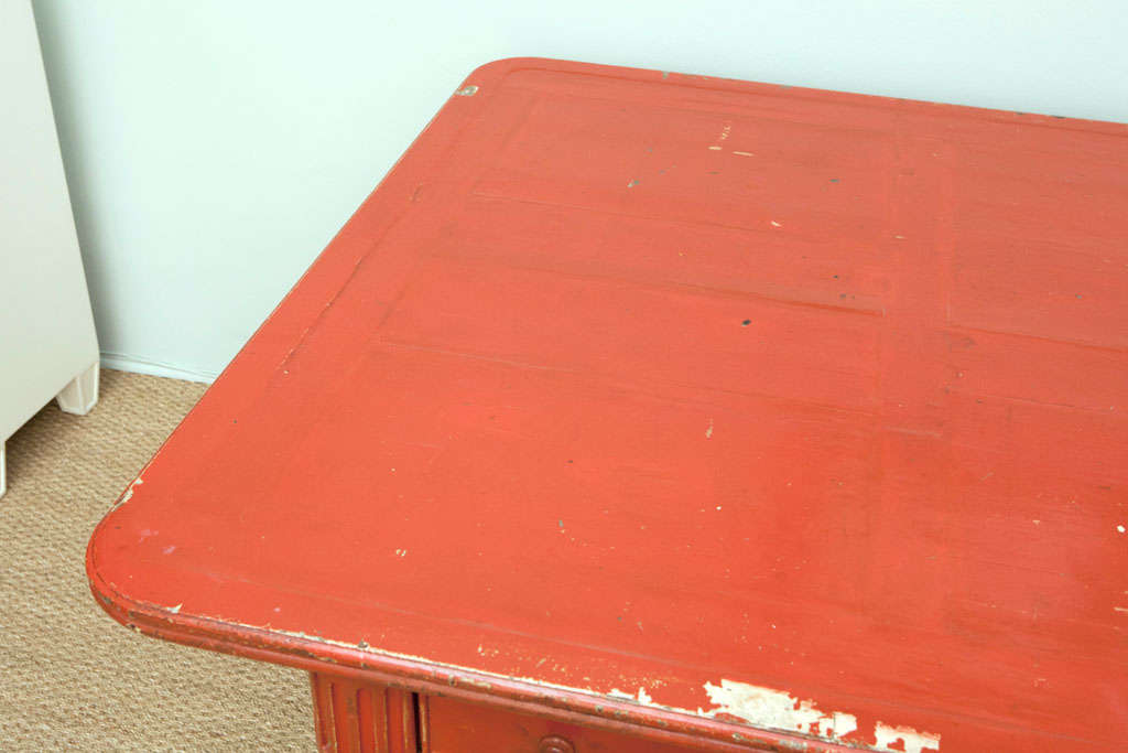Vintage Red Partner Desk For Sale 2