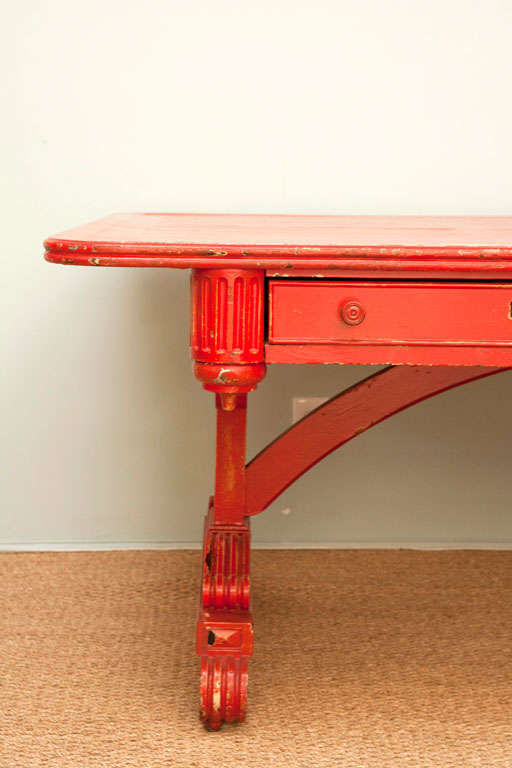 Vintage Red Partner Desk For Sale 3