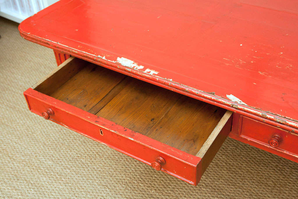 Vintage Red Partner Desk For Sale 4