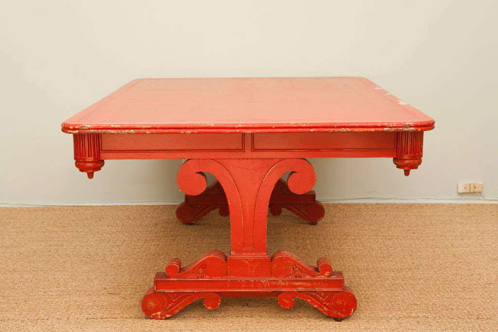 Vintage Red Partner Desk For Sale 6