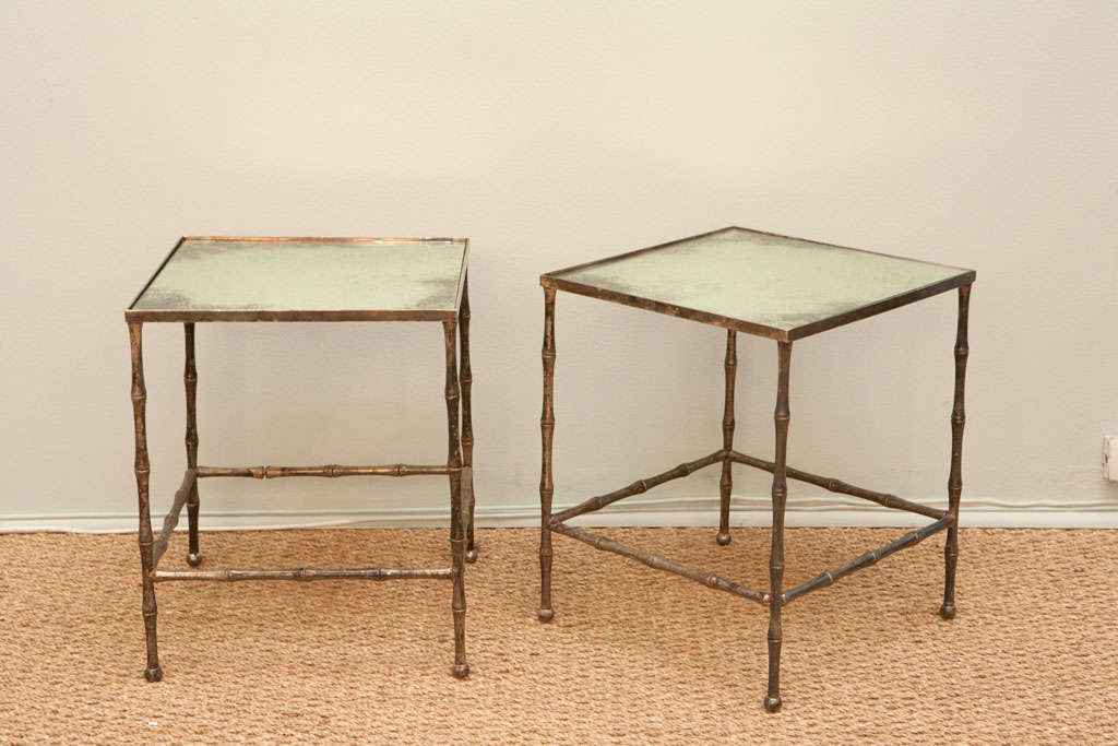 Set of Two Silvered Bamboo Metal End Tables