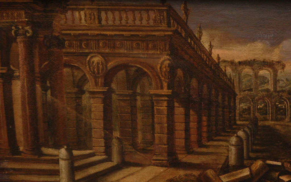 Italienisches Capriccio-Gemälde architektonischer Ruinen, Öl auf Leinwand, 18. Jahrhundert (George II.) im Angebot