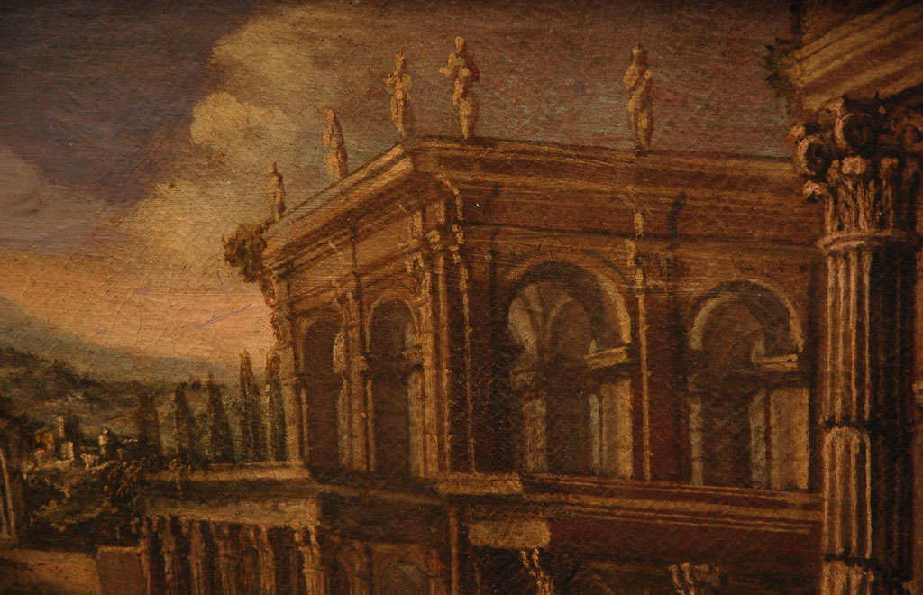 18th Century and Earlier 18th Century Oil on Canvas Italian Capriccio Painting of Architectural Ruins For Sale