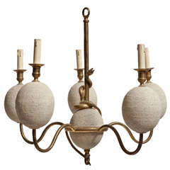 1930 Brass and Pottery Chandelier