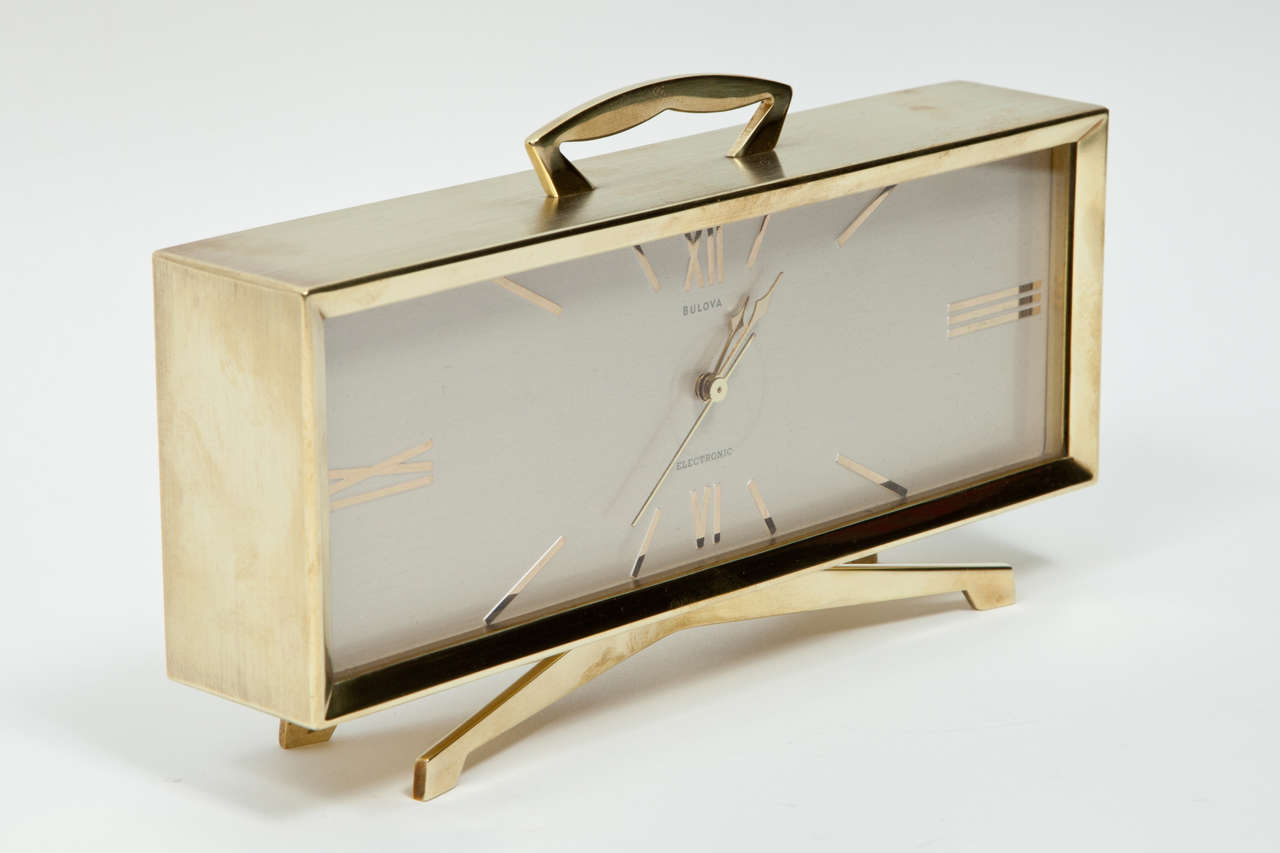 Brass desk clock by Bulova, circa 1950.