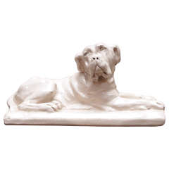 White Glazed Ceramic Sculpture of a Mastiff