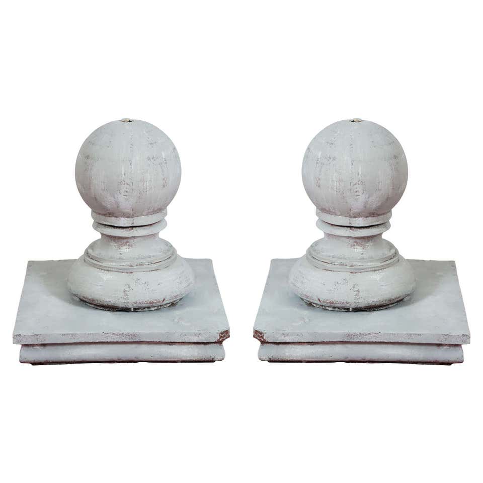 Sensational Pair of Large Carved Stone Gate Pier Finials at 1stdibs