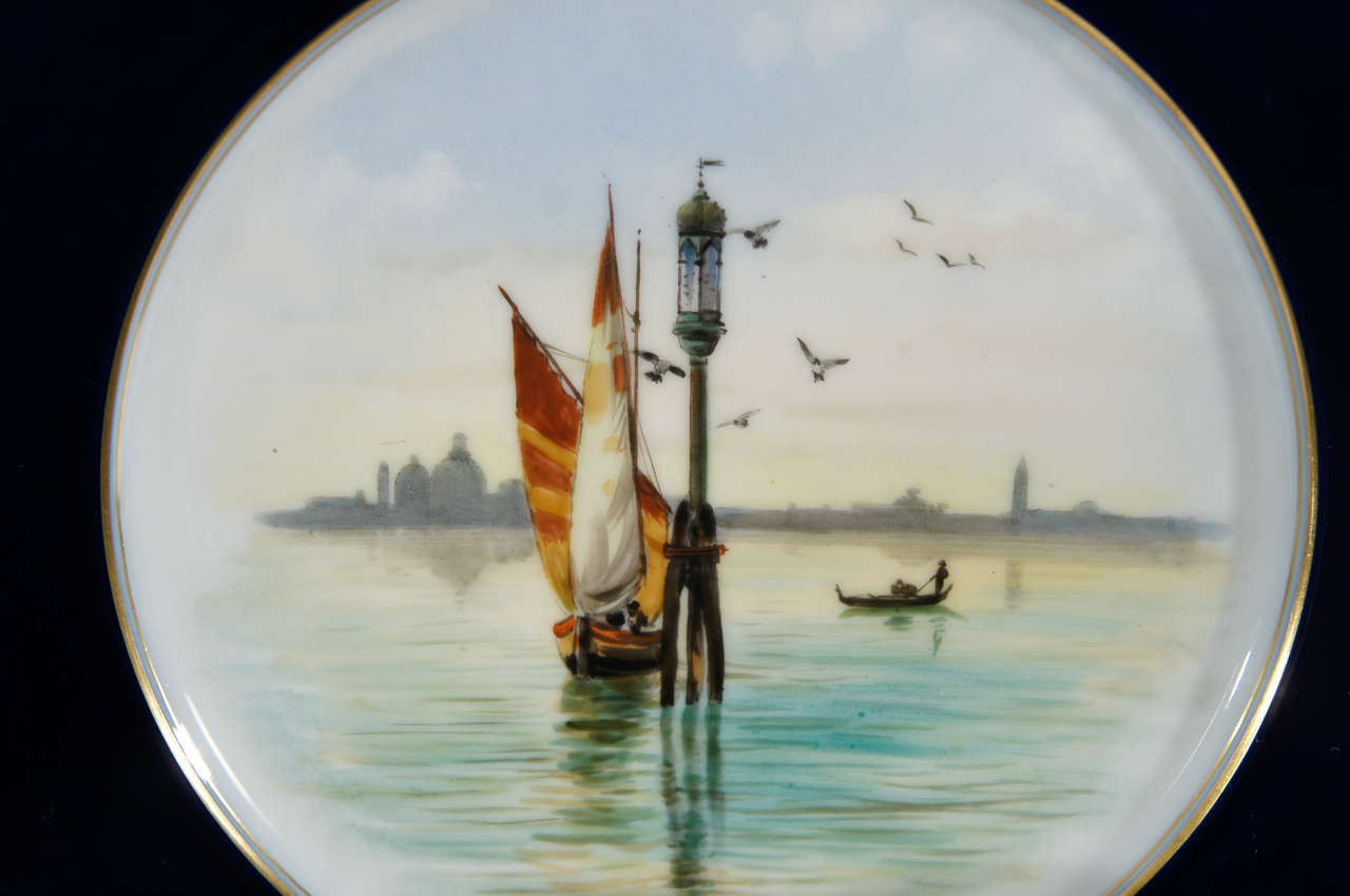 Superb Set of Twelve Salviati Hand-Painted Dessert Plates-Scenes of Venice In Excellent Condition For Sale In Great Barrington, MA