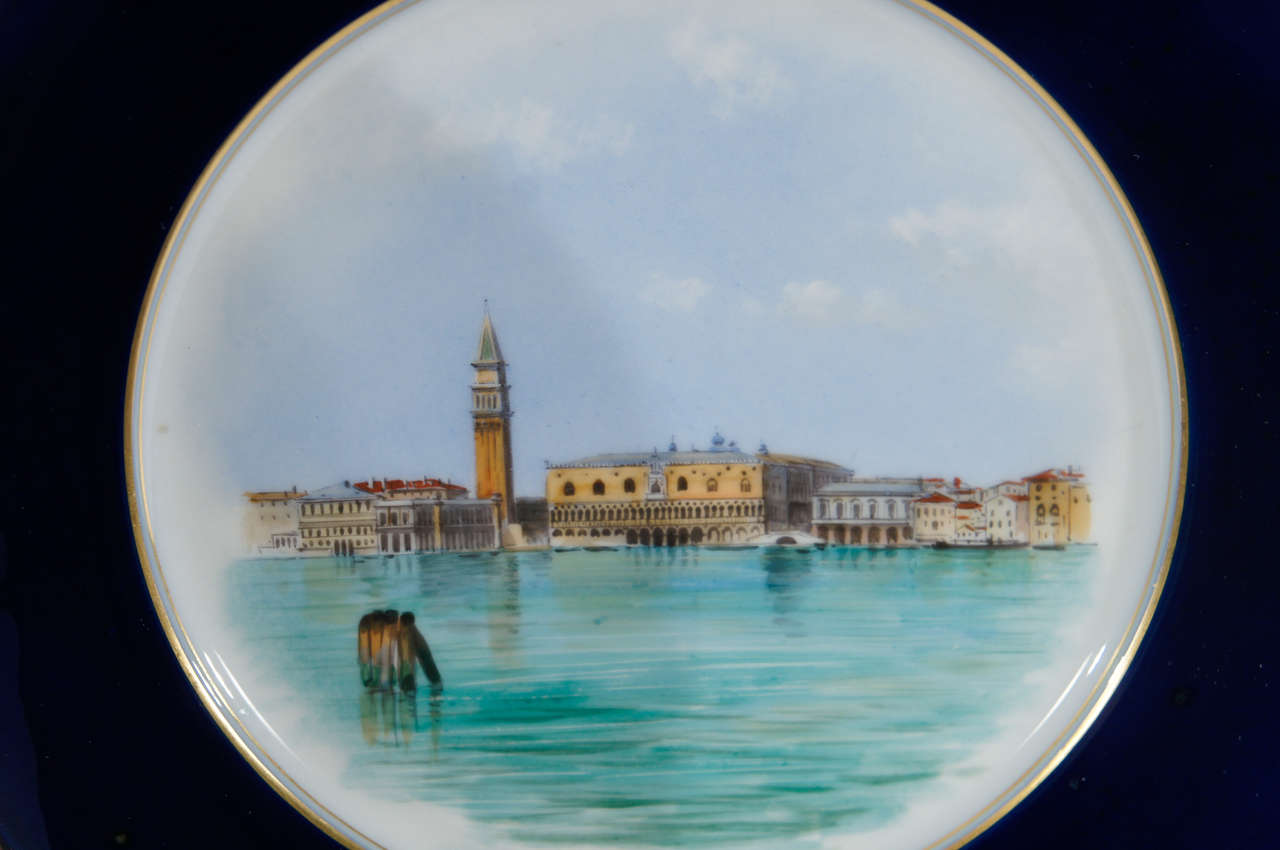 Superb Set of Twelve Salviati Hand-Painted Dessert Plates-Scenes of Venice For Sale 1