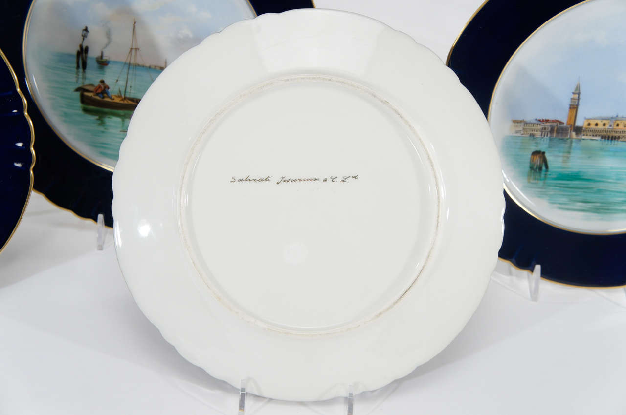 Superb Set of Twelve Salviati Hand-Painted Dessert Plates-Scenes of Venice For Sale 3