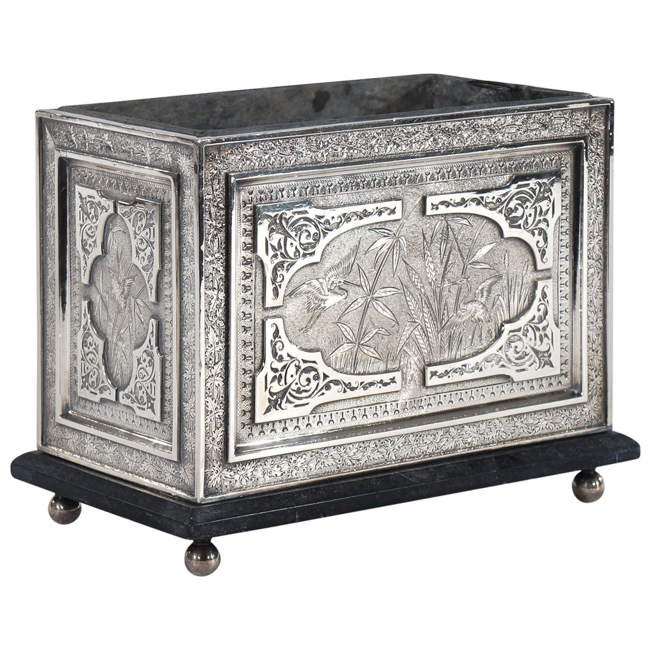 Aesthetic Movement Silver Plate Rectangular Planter with Original Liner For Sale