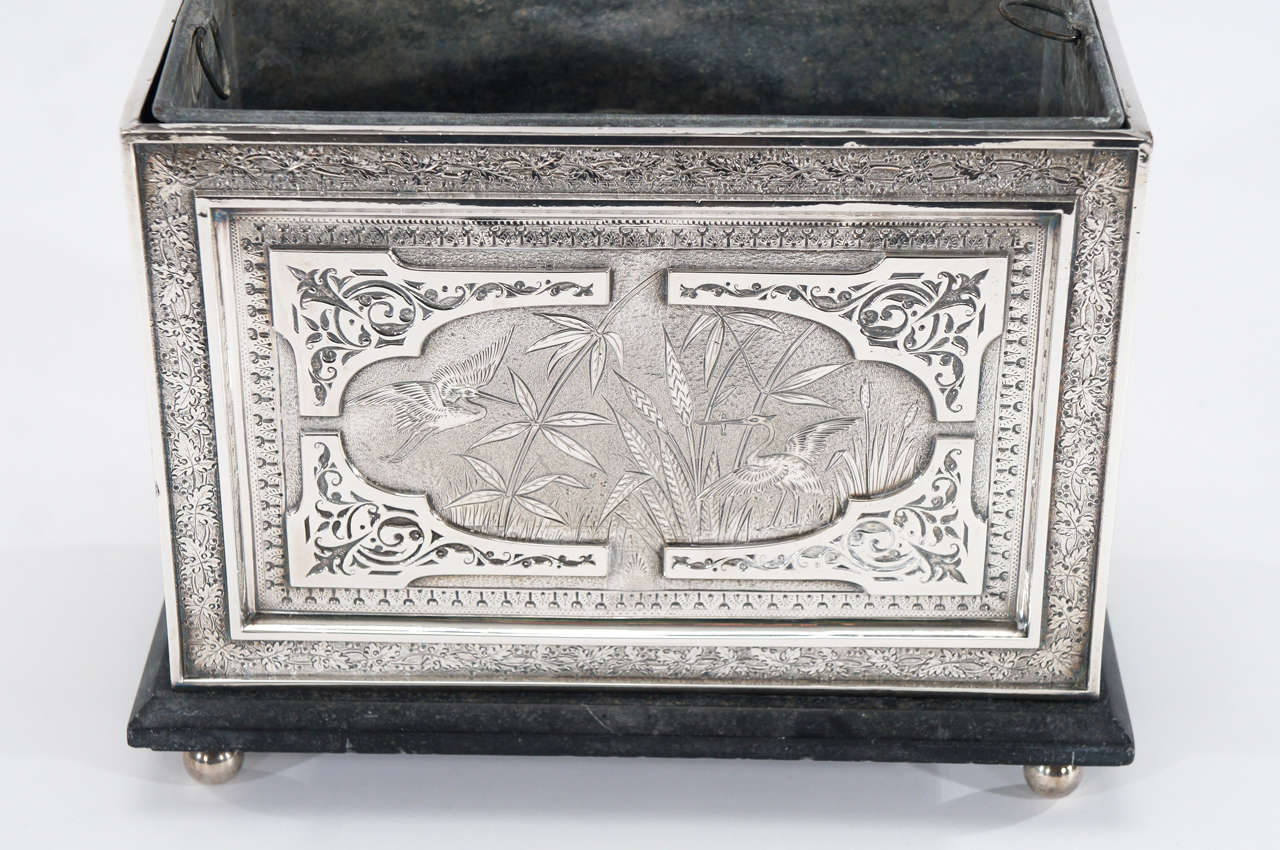 19th Century Aesthetic Movement Silver Plate Rectangular Planter with Original Liner For Sale