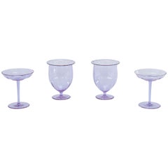 Paire de compotes et de vases à pieds en moser alexandrite signés