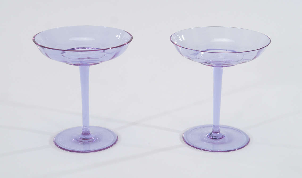 Czech Pair of Signed Moser Alexandrite Footed Compotes and Vases For Sale