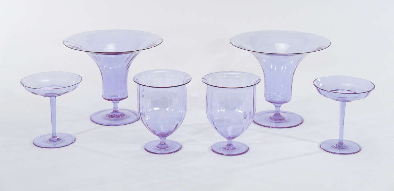 Pair of Signed Moser Alexandrite Footed Compotes and Vases For Sale 2