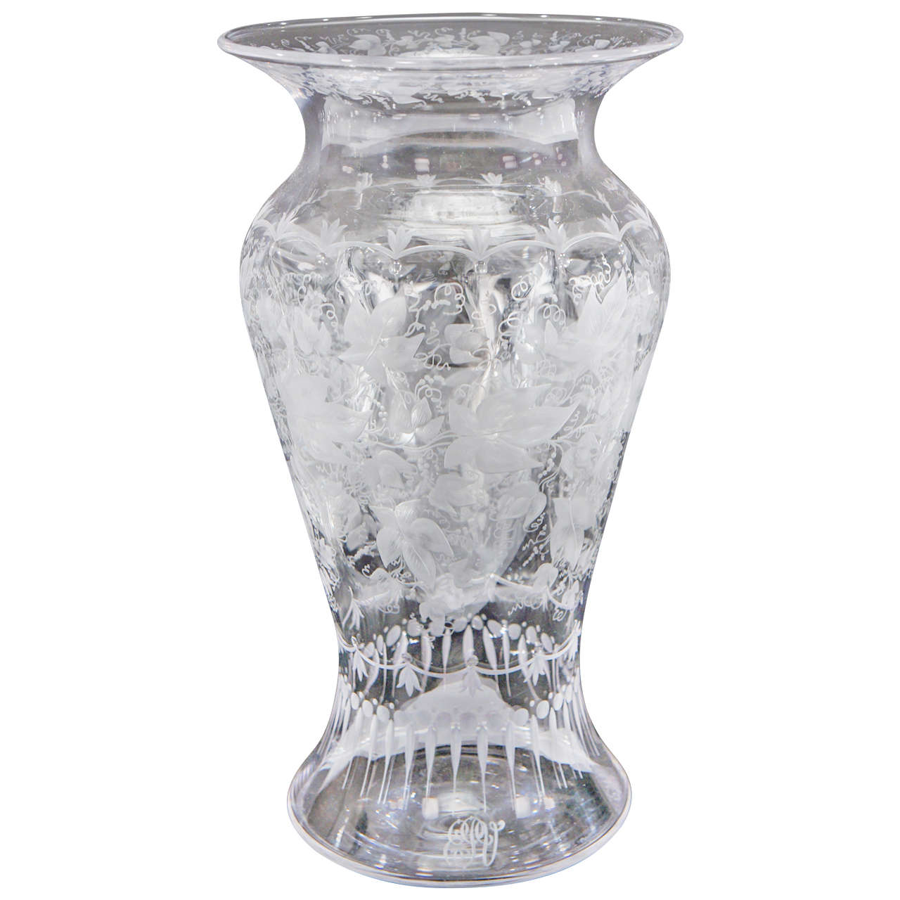 Signed Sinclaire Wheel Cut Engraved 14" Vase For Sale at 1stDibs