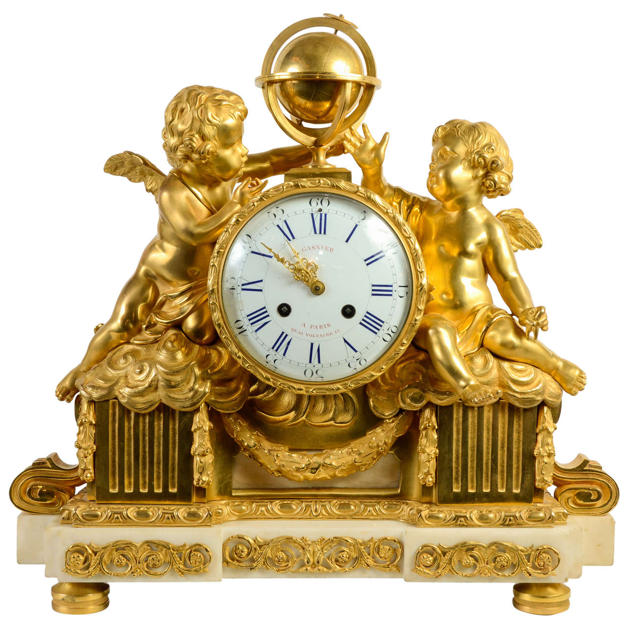 Gorgeous Gilded Bronze Mantel Clock For Sale