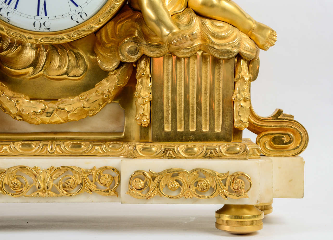 French Gorgeous Gilded Bronze Mantel Clock For Sale