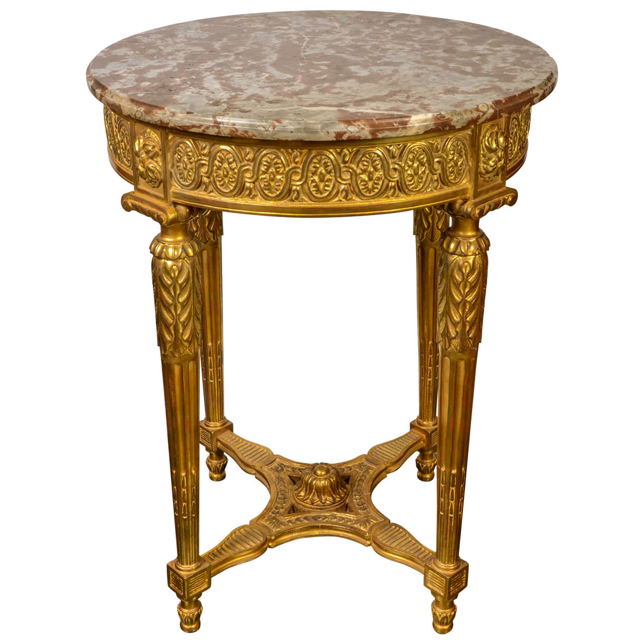 Round Gilded Wood Table For Sale