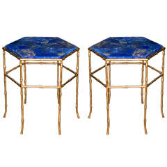Beautiful Pair of Lapis Lazuli Pedestal Tables