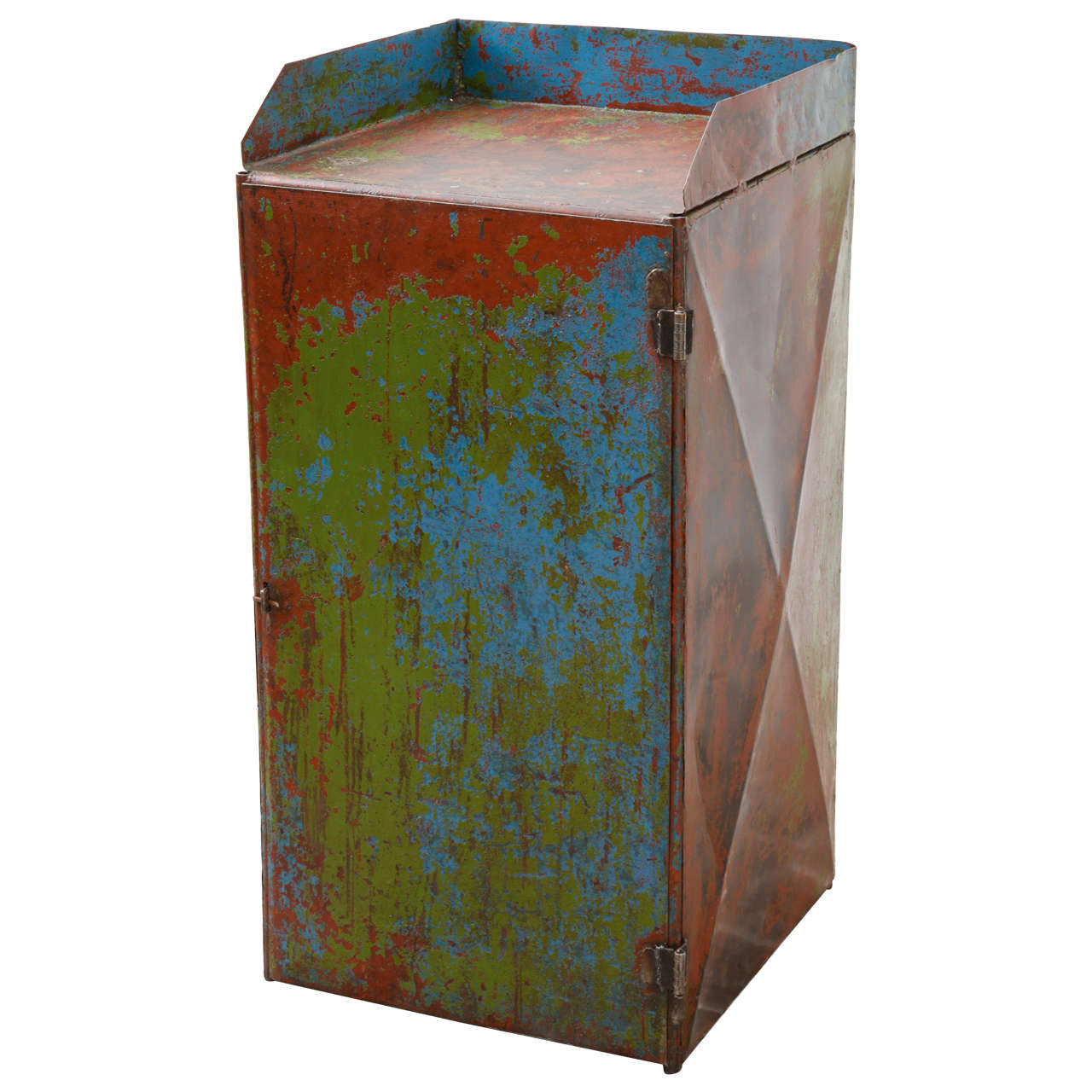 Iron Cabinet in Distressed Paint For Sale