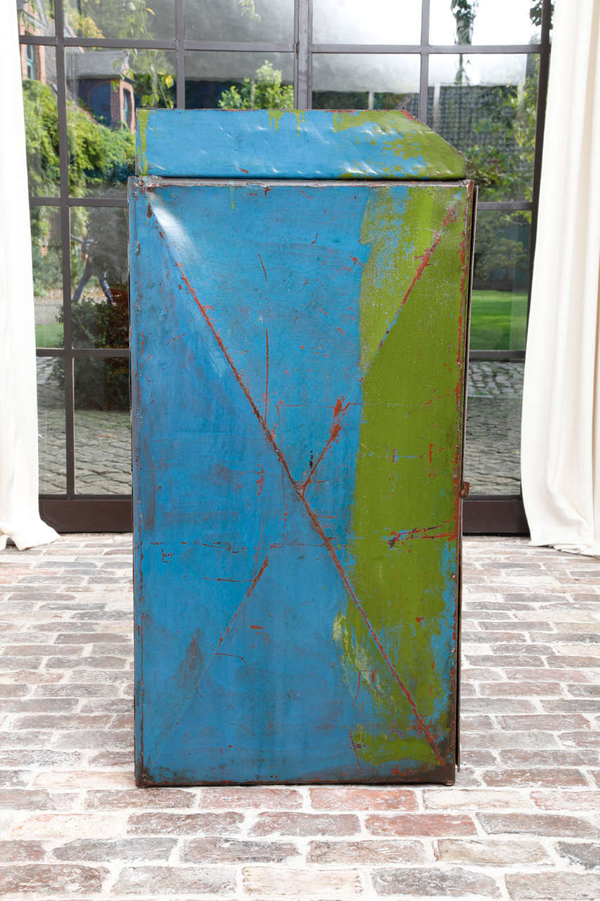 Belgian Iron Cabinet in Distressed Paint For Sale