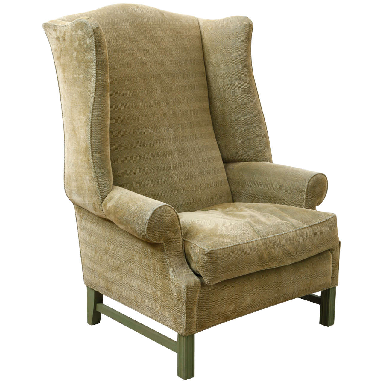 Green Painted Oversized English Wingback Armchair For Sale