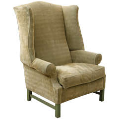 Green Painted Oversized English Wingback Armchair