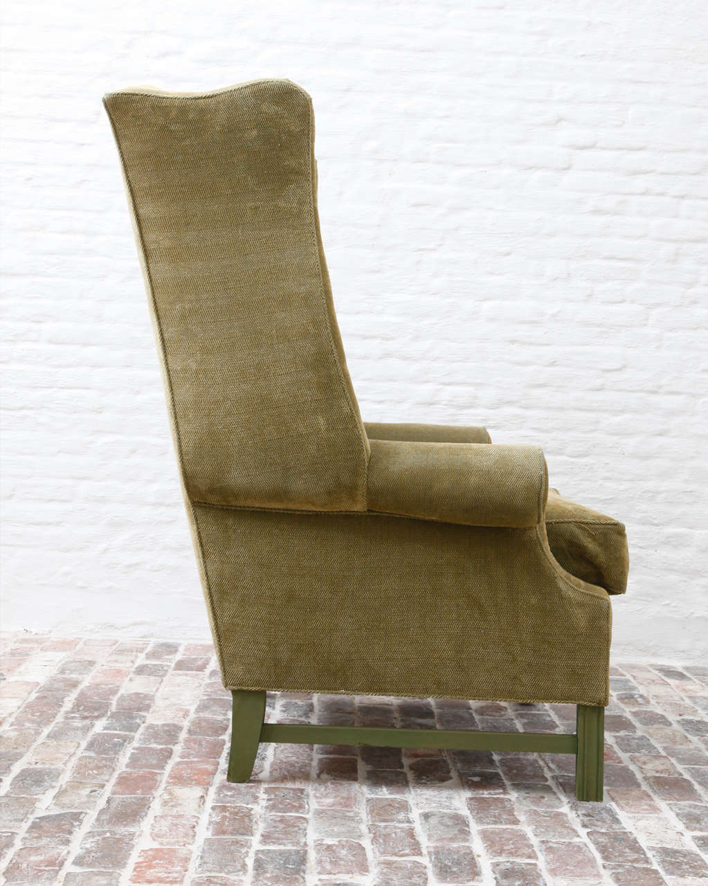 British Green Painted Oversized English Wingback Armchair For Sale
