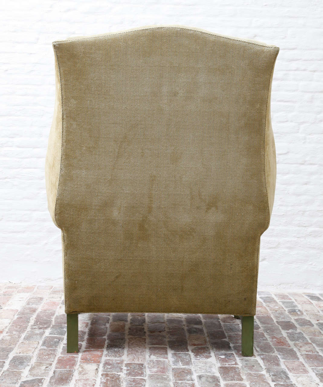 20th Century Green Painted Oversized English Wingback Armchair For Sale