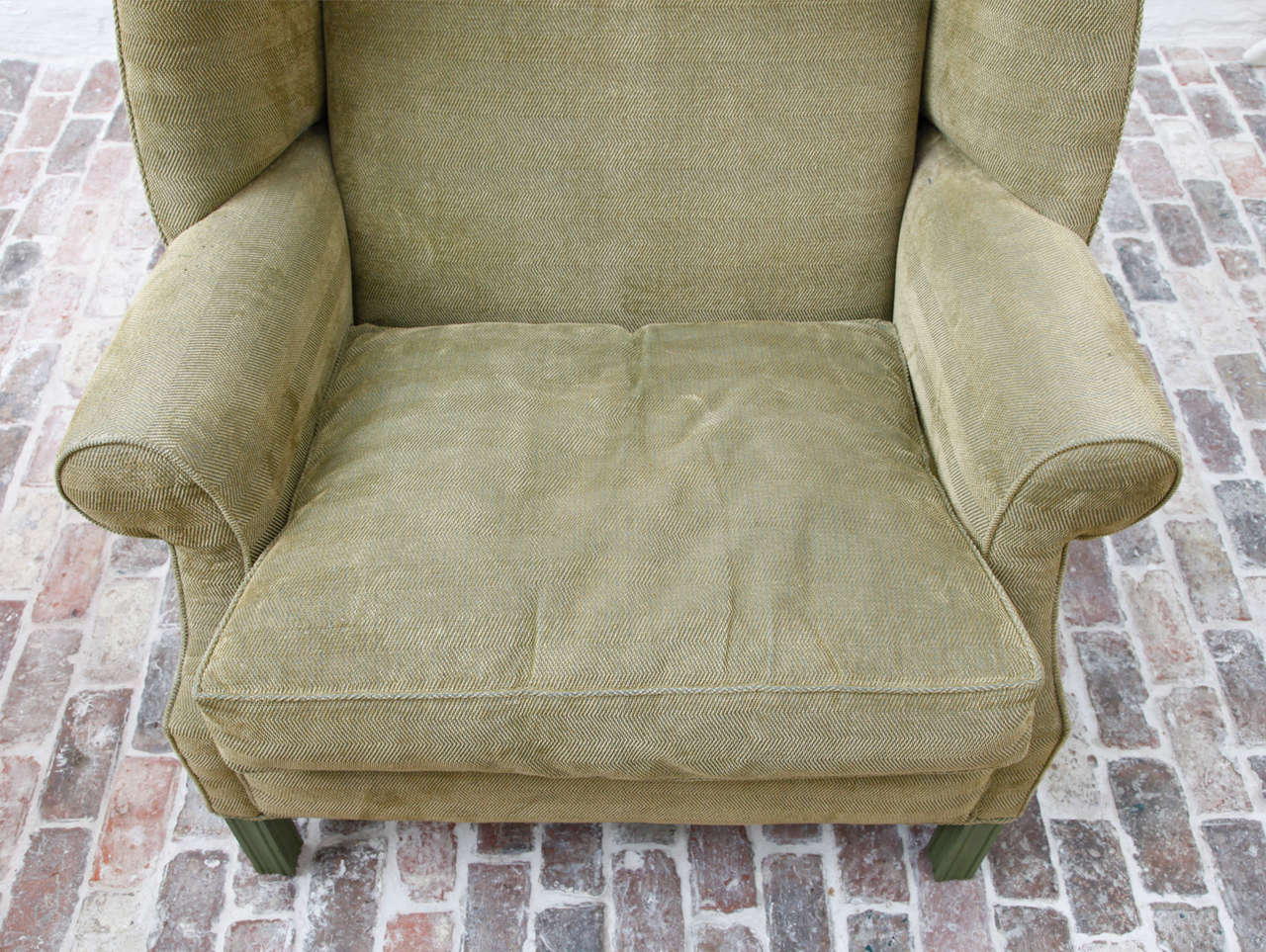 Green Painted Oversized English Wingback Armchair For Sale 3