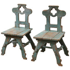 Antique Pair of Austrian Gothic Revival Painted Rustic Chairs