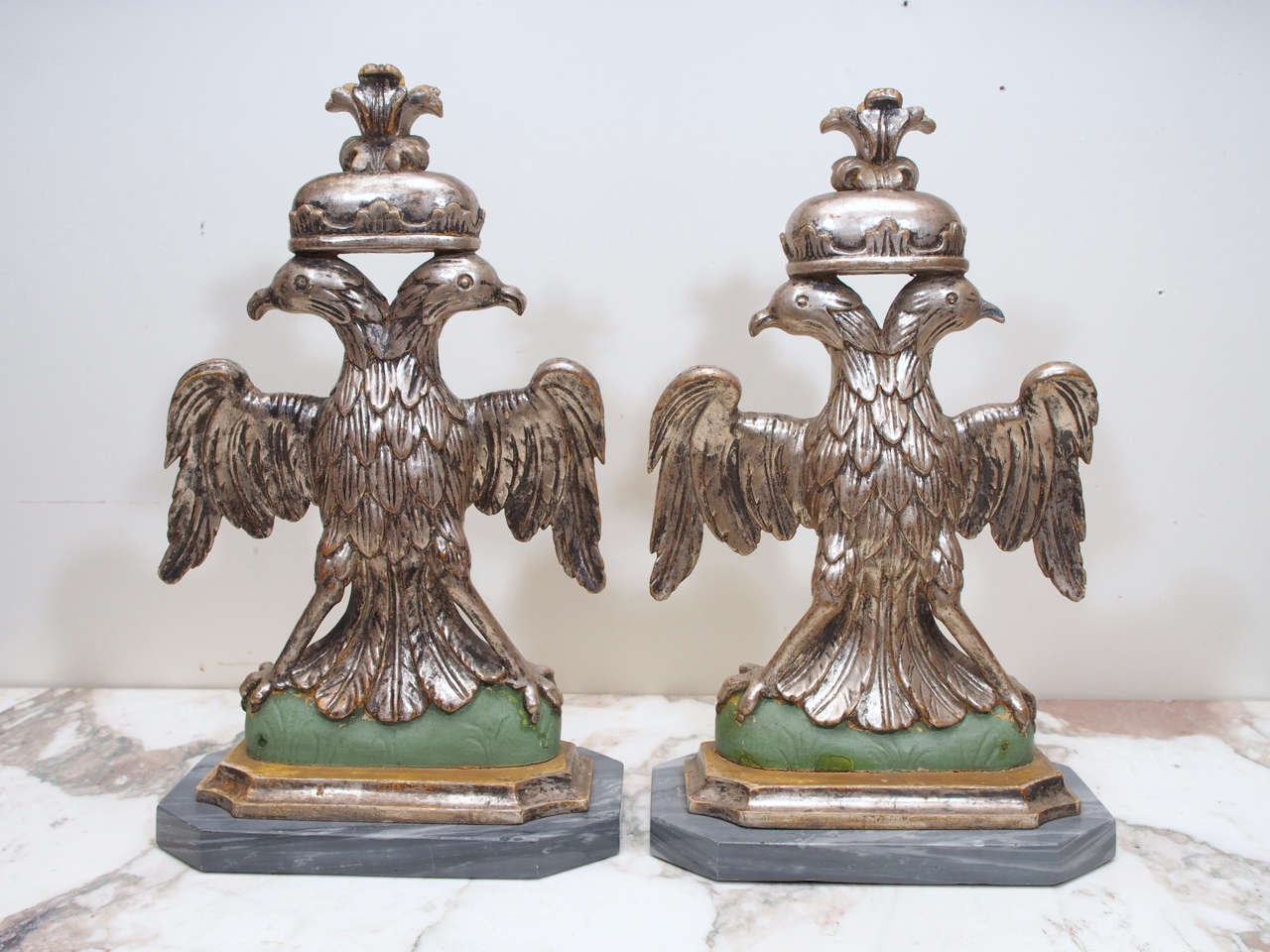 Pair of 19th Century Double Headed Eagles on Marble Bases