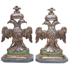 Pair of 19th Century Double Headed Eagles on Marble Bases Antique Pair of 19th Century Double Headed Eagles on Marble Bases