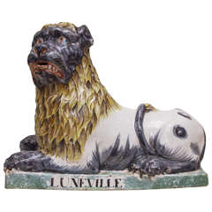 French Luneville Pottery Recumbent Lion