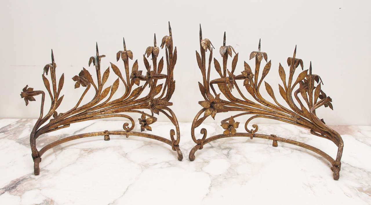 Pair of 17th Century Gilt Iron Italian Pricket Candlesticks