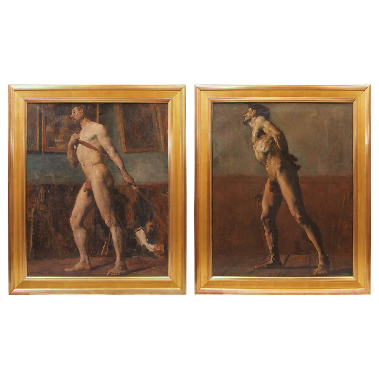 Pair of French Academy Paintings by Didier-Tourne For Sale