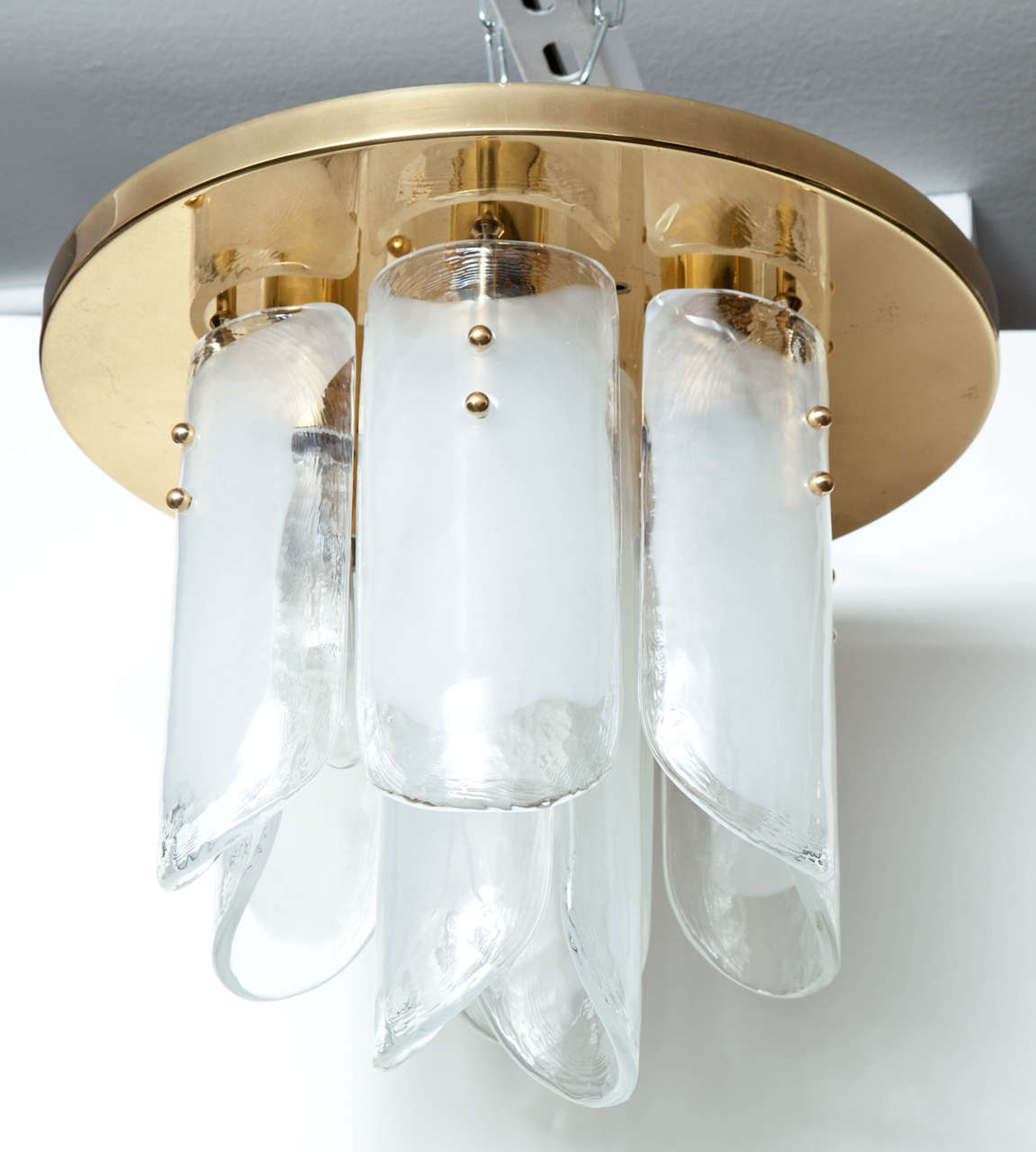 Scandinavian Modern Kalmar Brass and Glass Flush Mount, pair available