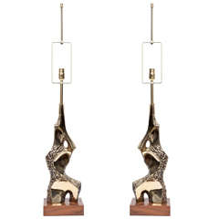 Pair of Brutalist Sculptural Lamps by Laurel