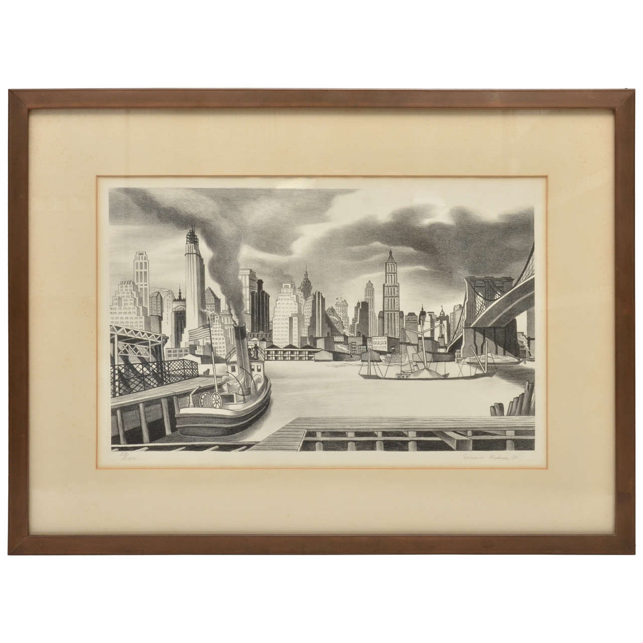 Ernest Fiene Lithograph "Waterfront Manhattan, " Framed, 1931 For Sale