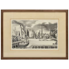 Ernest Fiene Lithograph "Waterfront Manhattan, " Framed, 1931