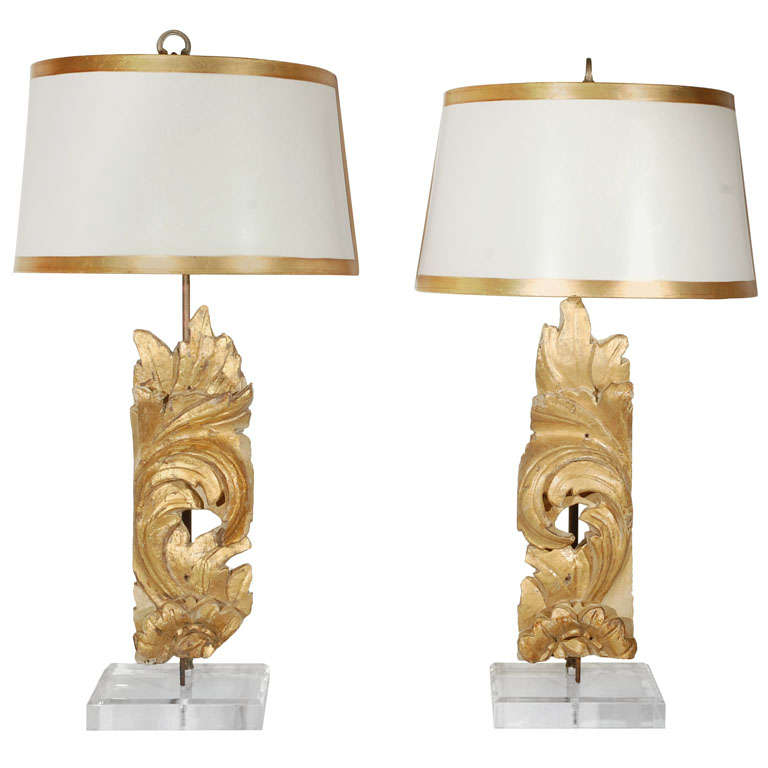 Pair of 19th c fragments mounted as lamps