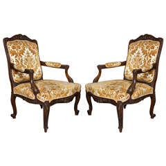Pair of French Louis XV Style Walnut Armchairs 1