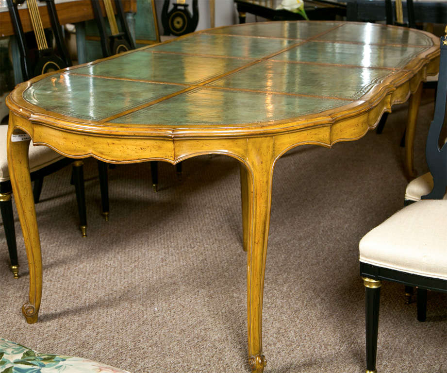 French Provincial Style Leather Top Oak Dining Table