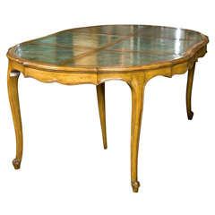 French Provincial Style Leather Top Oak Dining Table